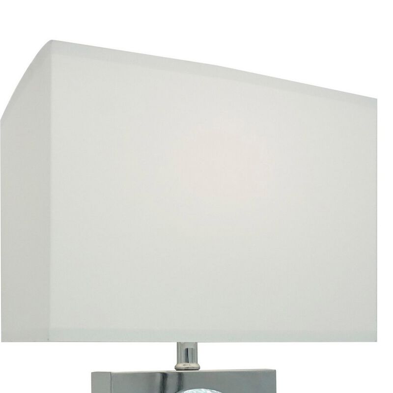 Rohi 22 Inch Table Lamp, White Fabric Shade, Chrome Base, LED Accents-Benzara