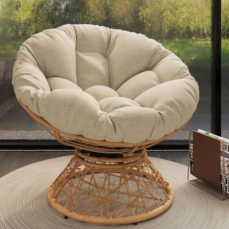40" Ergonomic Wicker Chair with Cloud Thick Density Fabric Cushion,3-proof Cover,High Capacity Iron Frame,Fluid 360 Degree Swivel for Reading,Living Room, Bedroom,Lounge