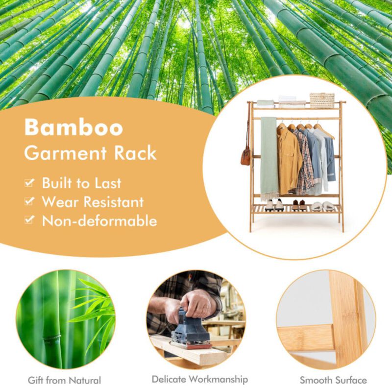 Hivvago Bamboo Clothing Rack with Storage Shelves