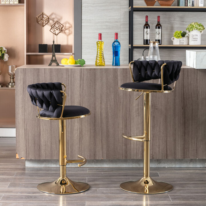 Set Of 2 Bar Stools, With Chrome Footrest And Base Swivel Height Adjustable Mechanical Lifting