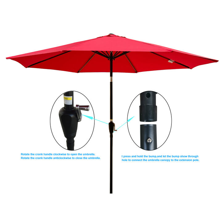 10FT Outdoor Patio Umbrella, Red, Tilt, Crank