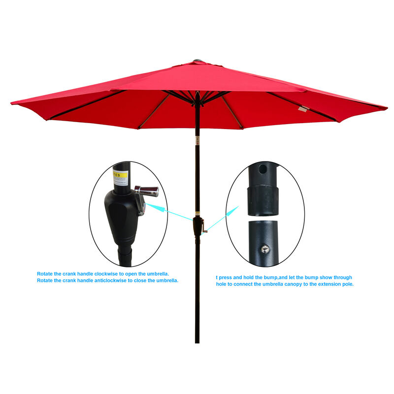 10FT Outdoor Patio Umbrella, Red, Tilt, Crank