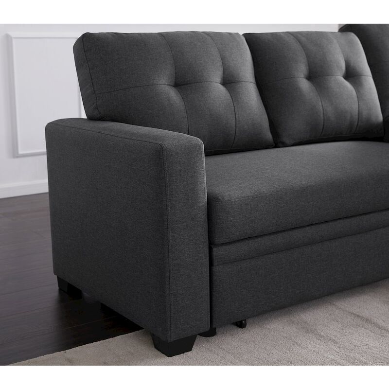 CP HomeDecor Devion Furniture Polyester Fabric Reversible Sleeper Sectional Sofa-Dark Gray