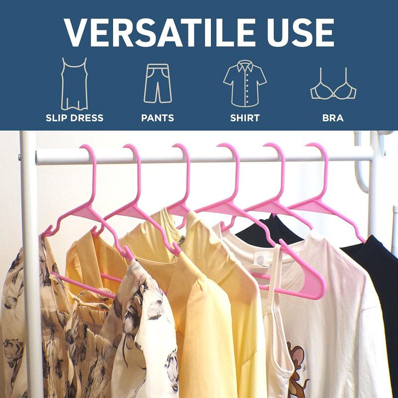 Plastic Clothes Hangers – Heavy Duty Hanger Set, for Organizing Clothes, Dresses, and Coat, Holds Up to 5 lbs, Space-Saving Hangers with Non-Slip Shoulder Grooves, Pack of 120, Pink