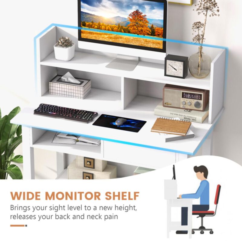 Hivvago Home Office Computer Desk with Storage Shelves and Drawer Ideal for Working and Studying