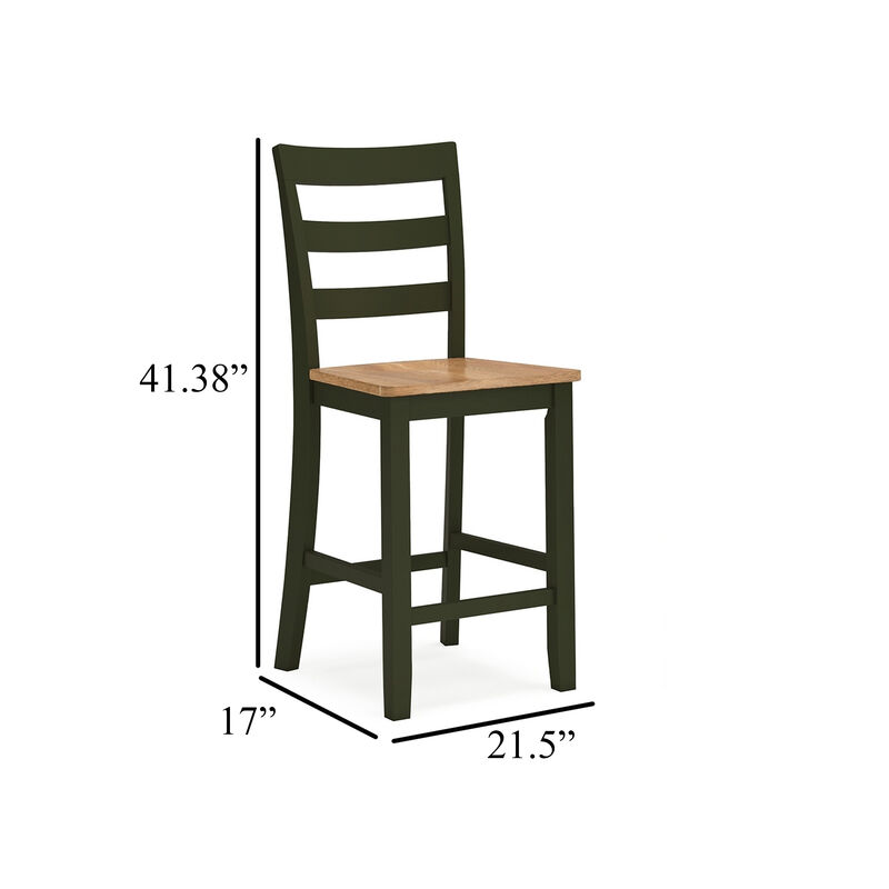 Gasy Counter Height Chair Set of 2, Dark Green Solid Wood, Brown Seat - Benzara