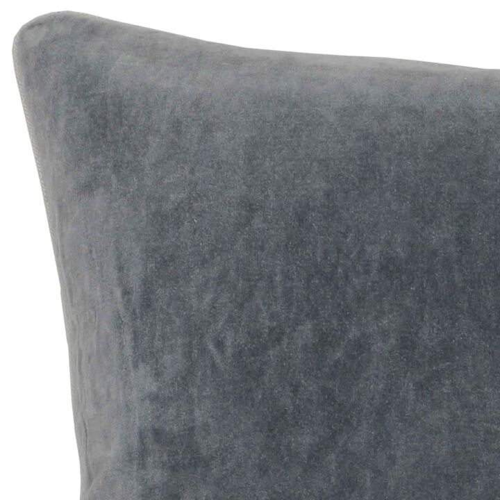 Square Fabric Throw Pillow with Solid Color and Piped Edges, Gray-Benzara
