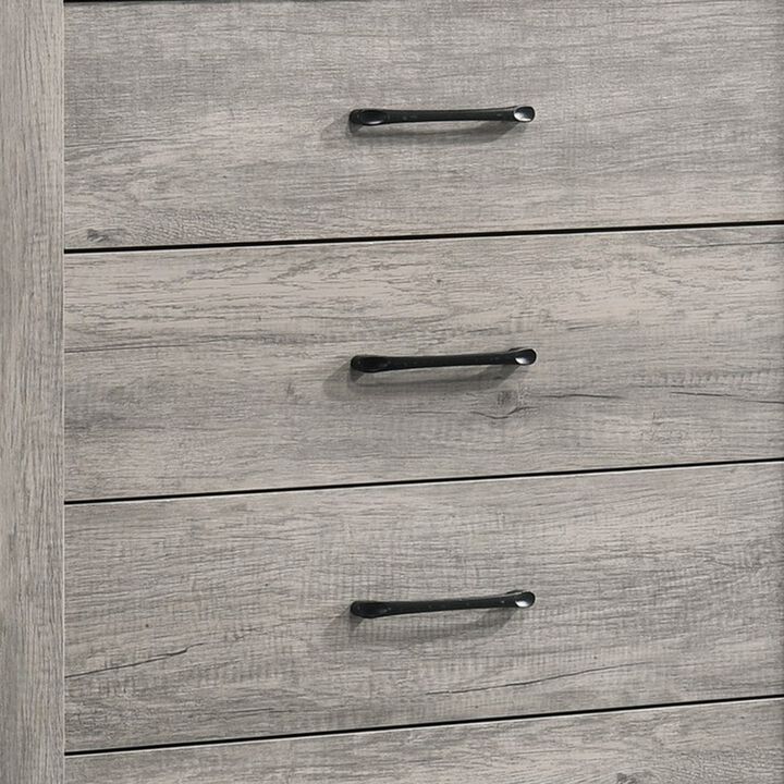 Isha 48 Inch 5 Drawer Tall Dresser Chest with Metal Handles, Driftwood Gray-Benzara