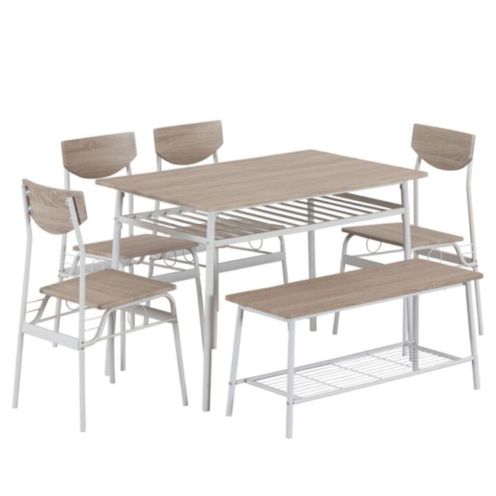 6-Piece Modern Dining Set Stylish Table with Chairs & Storage Racks for Home, Kitchen, or Dining Room