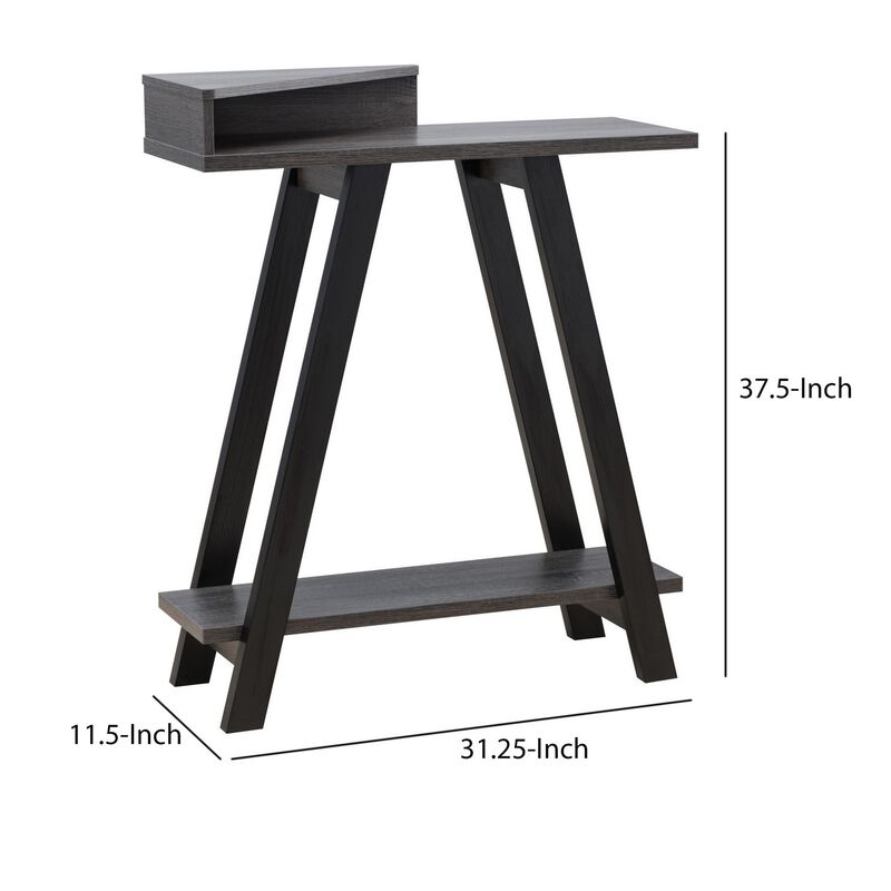 Baki 38 Inch Modern Wood Side Console Table, Corner Compartment, Black-Benzara