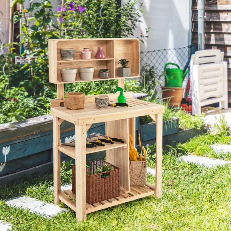 Hivvago Garden Wooden Potting Table Workstation with Storage Shelf