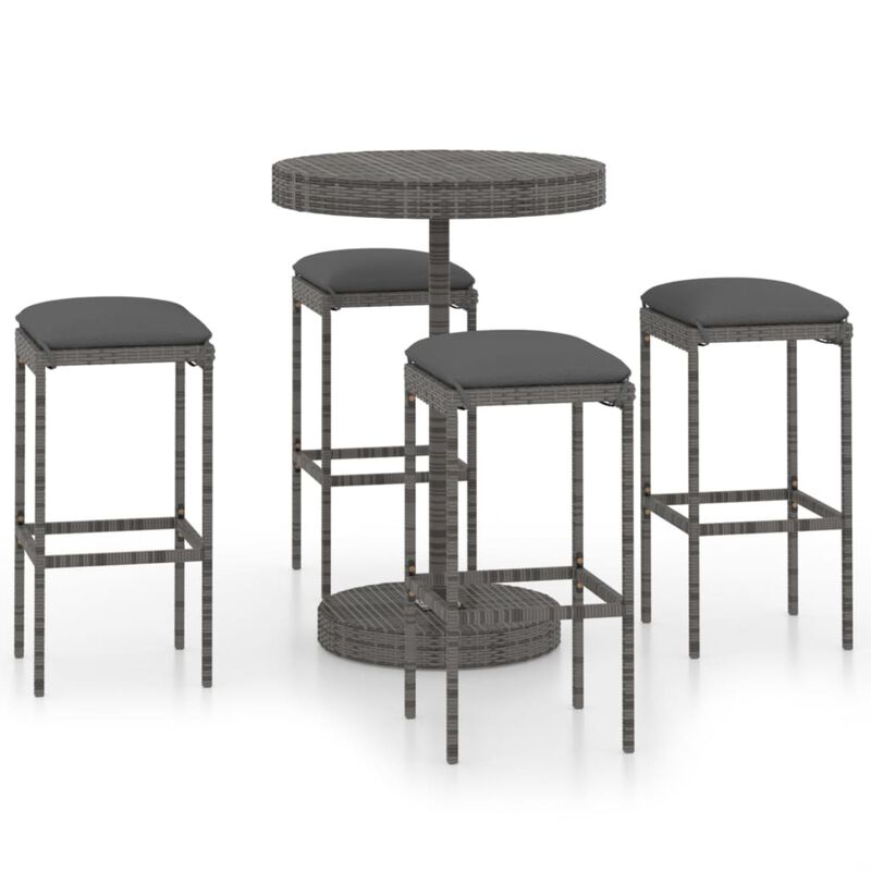vidaXL 5 Piece Garden Bar Set with Cushions Poly Rattan Gray