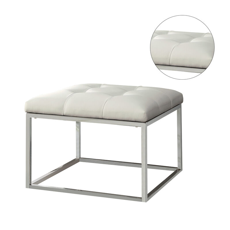 Contemporary Metal Base Ottoman, White