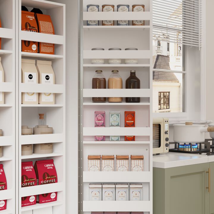 White Wood 31.5 in. W Food Pantry Cabinet Kitchen Buffet Bar Storage Rack, With Double Doors, Rotating Storage Racks