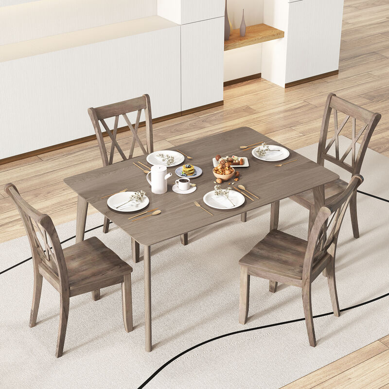 Set of 2 Cross Back Rubber Wood Dining Chairs