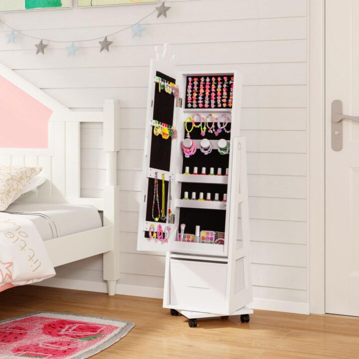 Hivvago Kids Jewelry Armoire Cabinet with Swivel Base and Lockable Universal Wheels