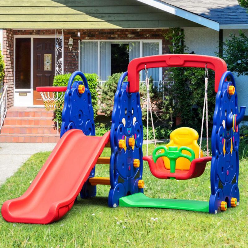 Hivvago 3-in-1 Junior Children Freestanding Design Climber Slide Swing Seat Basketball Hoop