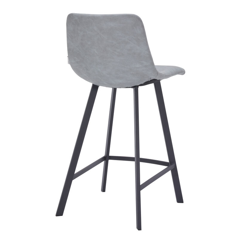 Elland Modern Upholstered Leather Bar Stool With Black Iron Legs & Footrest