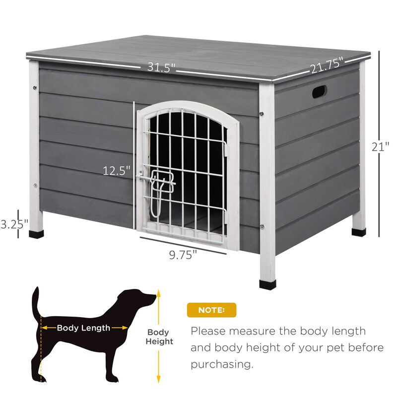 Grey Pet Sanctuary: Decorative Wooden Dog Kennel with Wire Door