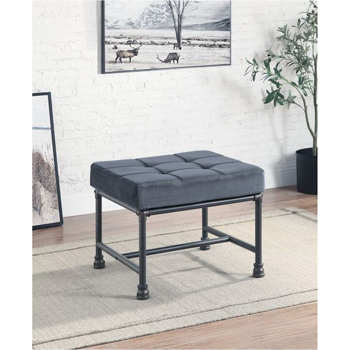 Ottoman in Tufted Gray Velvet and Sandy Gray