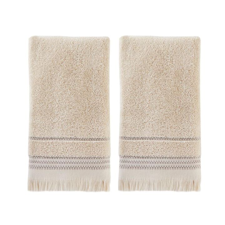 Saturday Knight Ltd Jude Fringe Jacquard Stripes Bath Hand Towel Set - 2 Piece - 16x26", Taupe