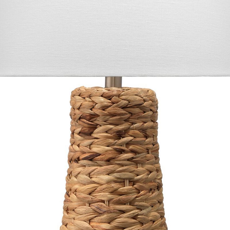Table Lamp with Drum Shade and Seagrass Base, White and Brown-Benzara