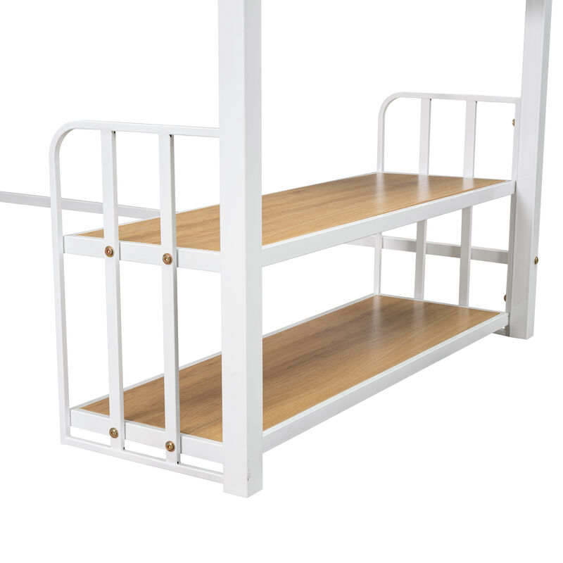 Merax Metal Loft Bed with Desk and Storage Shelves