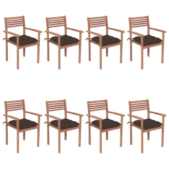 vidaXL Stackable Garden Chairs with Cushions 8 pcs Solid Teak Wood