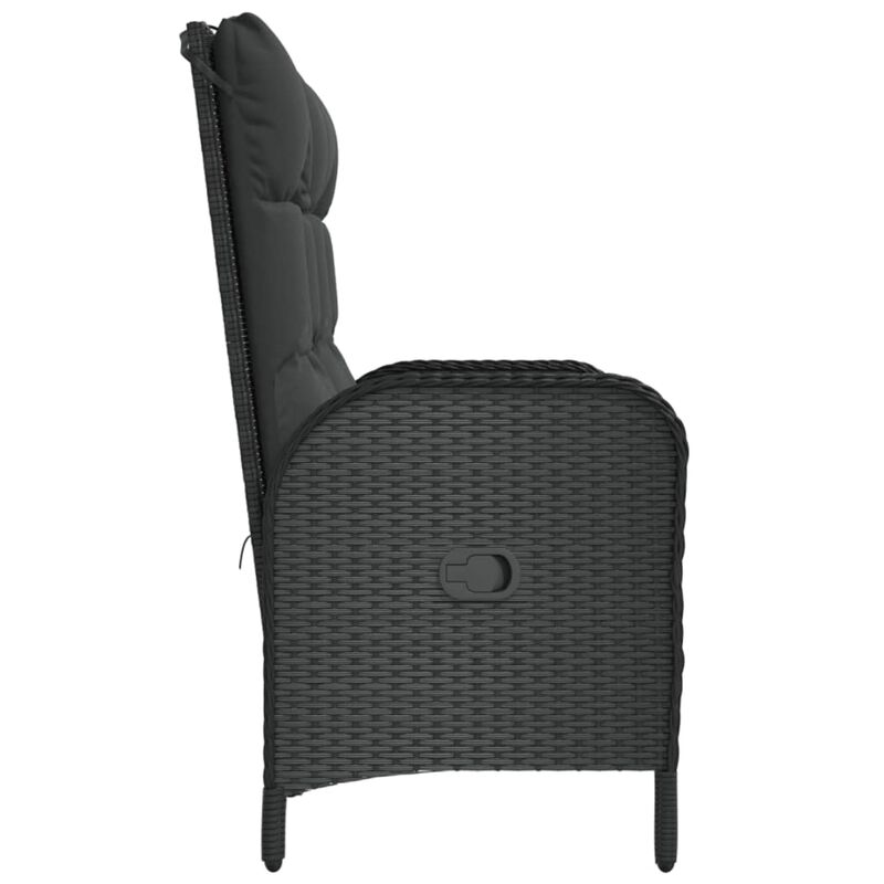 vidaXL Black Patio Bench with Reclining Function - Weather-Resistant Poly Rattan Material, Powder-Coated Steel Frame - Cushions Included - Fit for Garden, Terrace, Outdoor Lounge Area Use