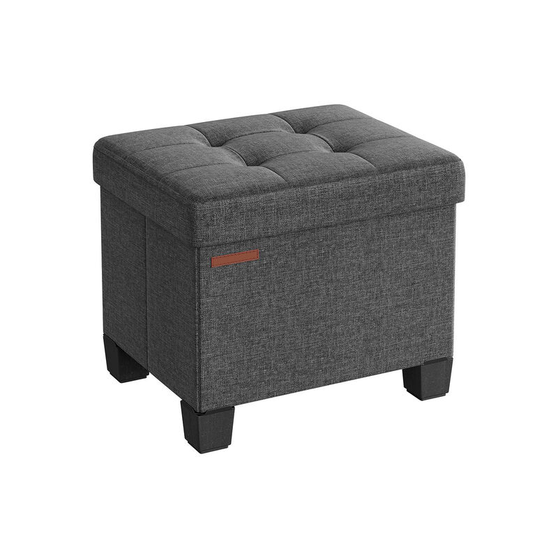 Collapsible Cube Storage Ottoman Foot Stool Comfortable Seat with Wooden Feet and Lid, Soft Padding