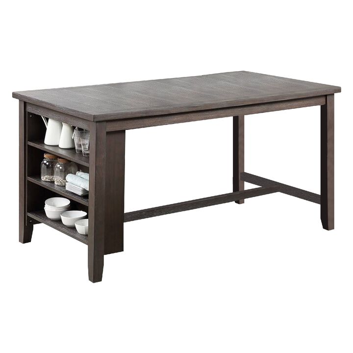 Counter Height Table with 3 Open Compartments, Large, Dark Brown-Benzara