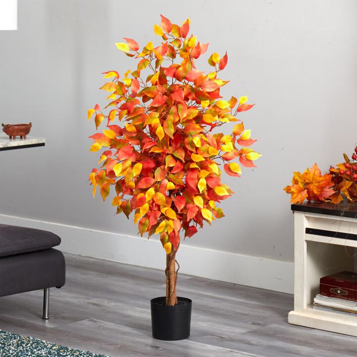 Hivvago 4 Feet Autumn Ficus Artificial Fall Tree