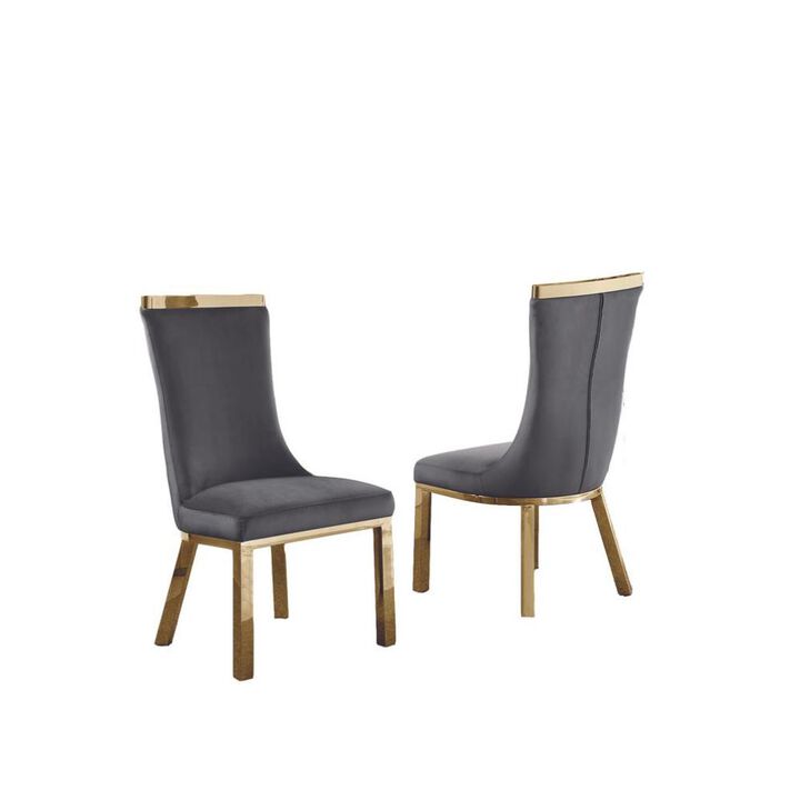Upholstered dining chiars set of 2 in Dark gray velvet fabric with stainless steel base
