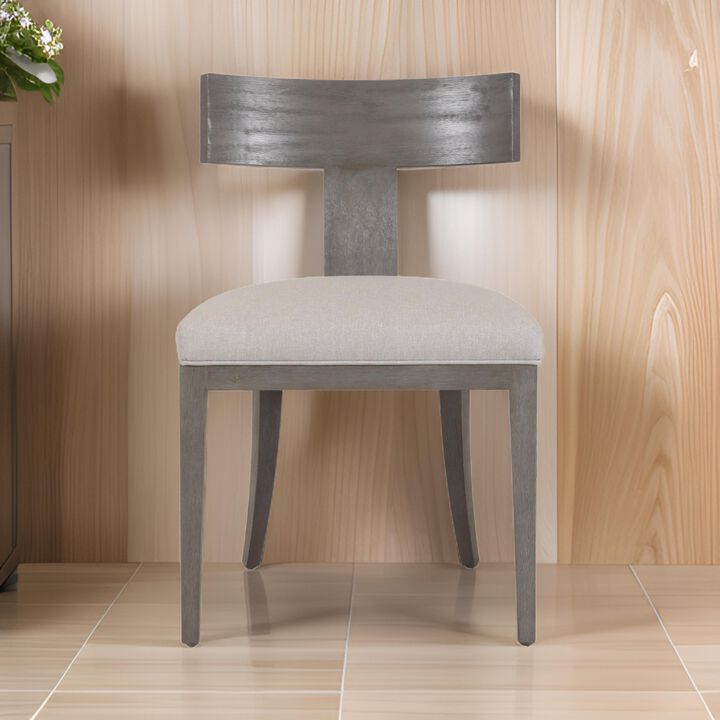 Cid Sten 21 Inch Dining Chair Set of 2, T Shape Back, Beige Linen, Gray - Benzara
