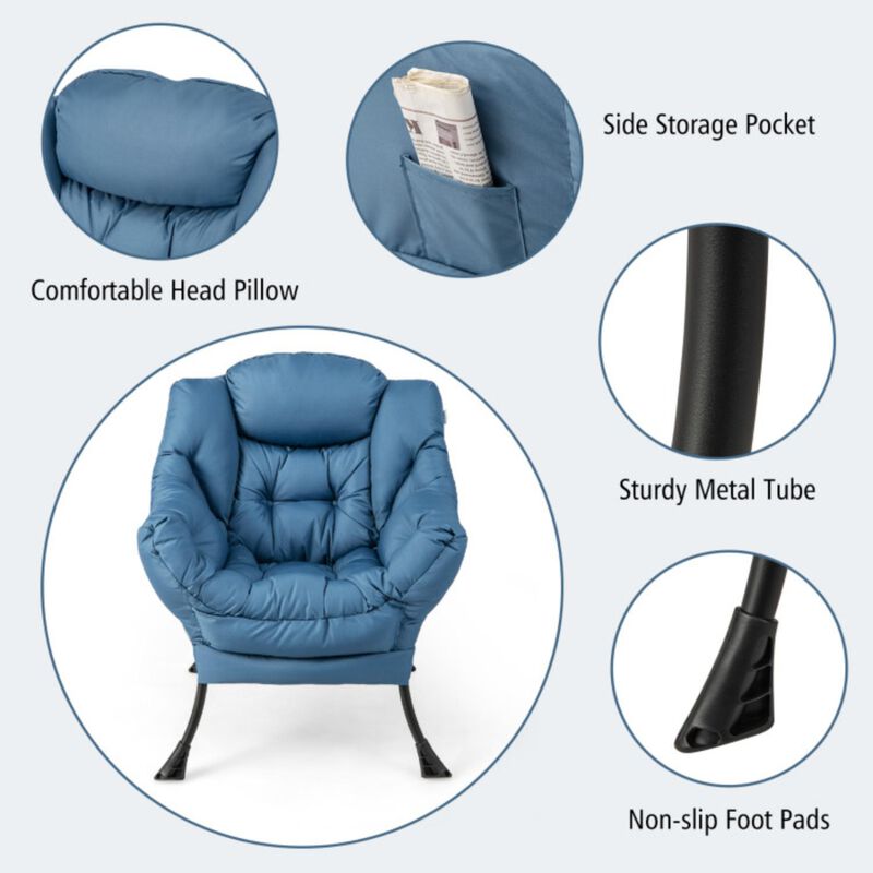 Hivvago Modern Accent Sofa Chair with Folding Footrest and Side Pocket