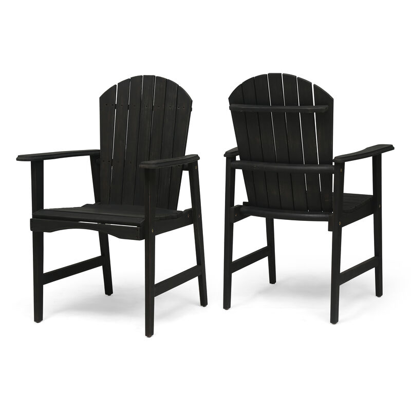 Pima Outdoor Dining Chair Set of 2, Adirondack Dark Gray Acacia Wood - Benzara