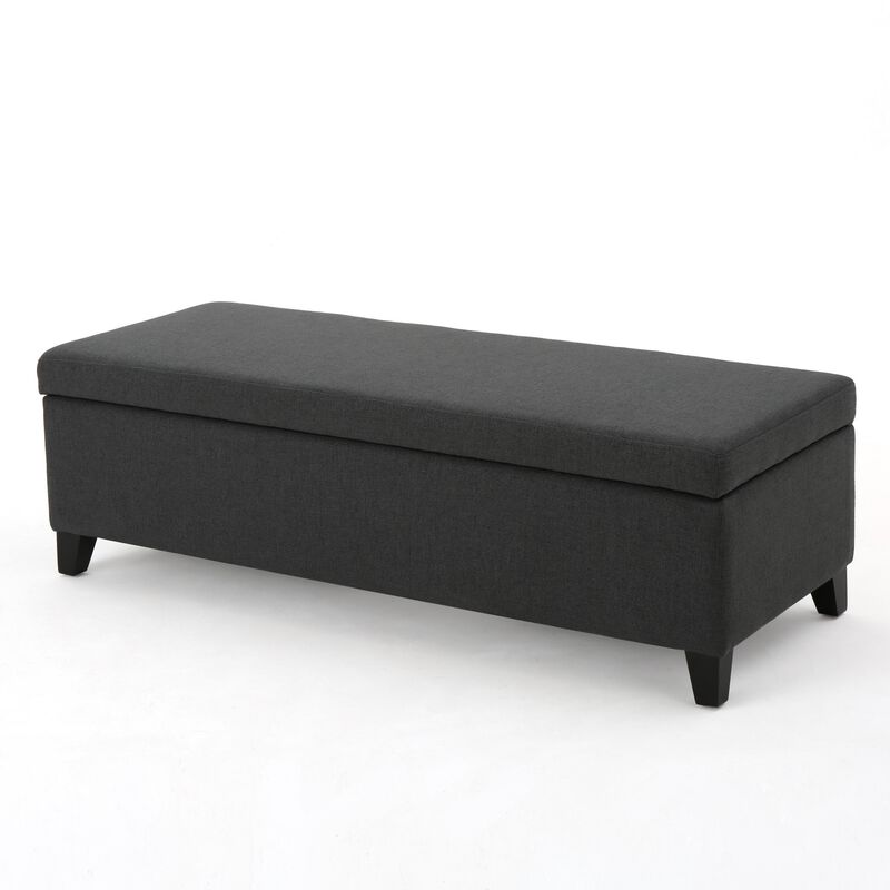 Harry Storage Ottoman Bench, 51 Inch Classic Dark Gray, Birch Wood - Benzara