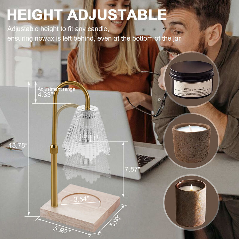 Candle warm lamp with dimmer and timer, aromatherapy wax candle melt lamp, adjustable height, clear glass lamp shade, preferred for gifts