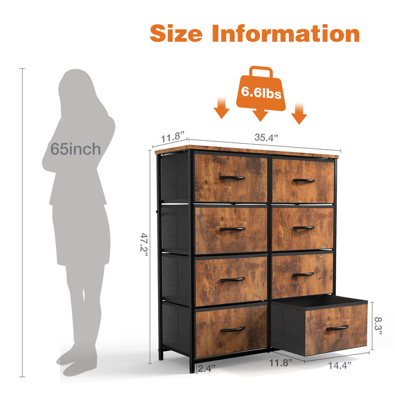 8-Drawer Fabric and Wood Tall Bedroom Dresser