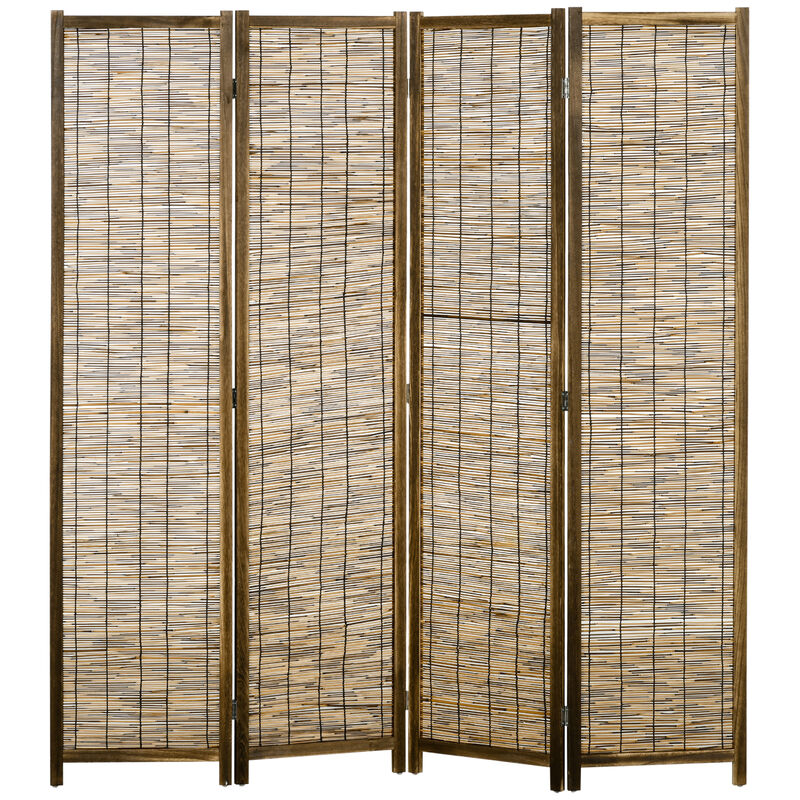 HOMCOM 4 Panel Room Divider 5.5 Ft Tall Portable Folding Privacy Screens Brown