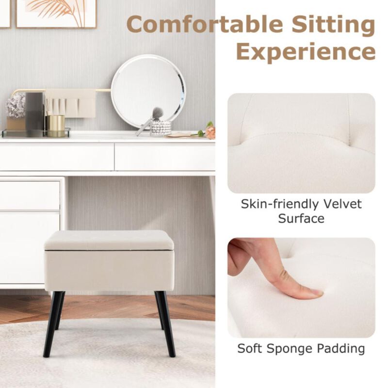 Hivvago Velvet Storage Ottoman with Solid Wood Legs for Living Room Bedroom