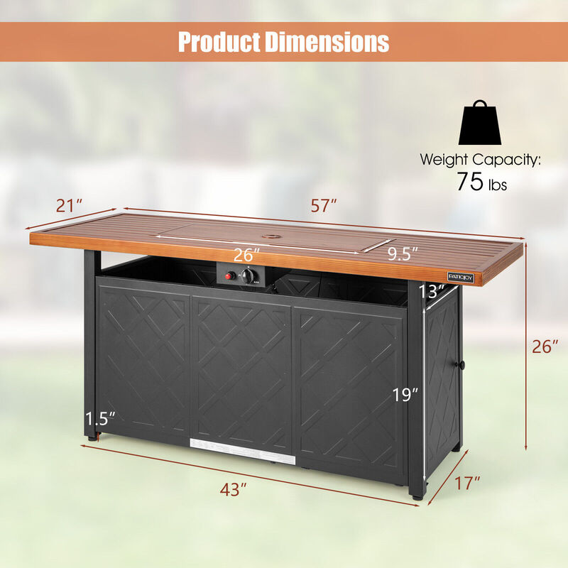 57 Inch 50 000 BTU Rectangular Propane Outdoor Fire Pit Table
