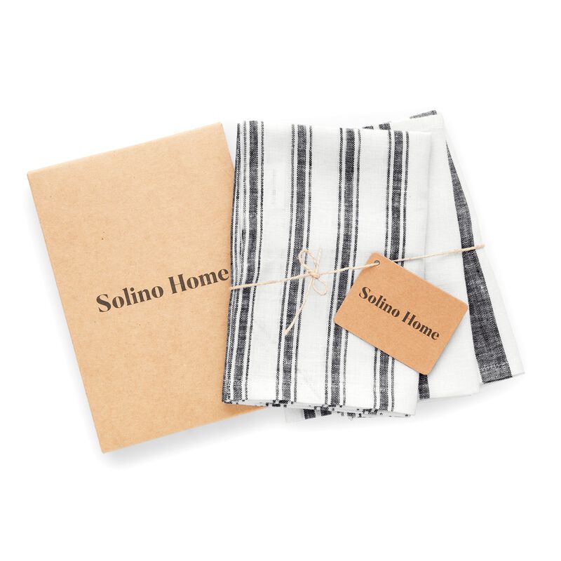 Solino Home 100% Pure Linen Kitchen Towels Set of 3 Assorted - 17 x 26 Inch