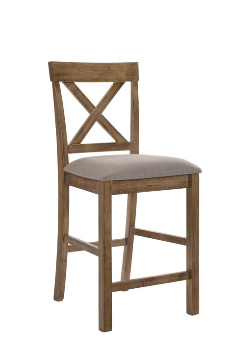 Fabric Upholstered Wooden Counter Height Chair,Set of 2,Brown and Gray-Benzara