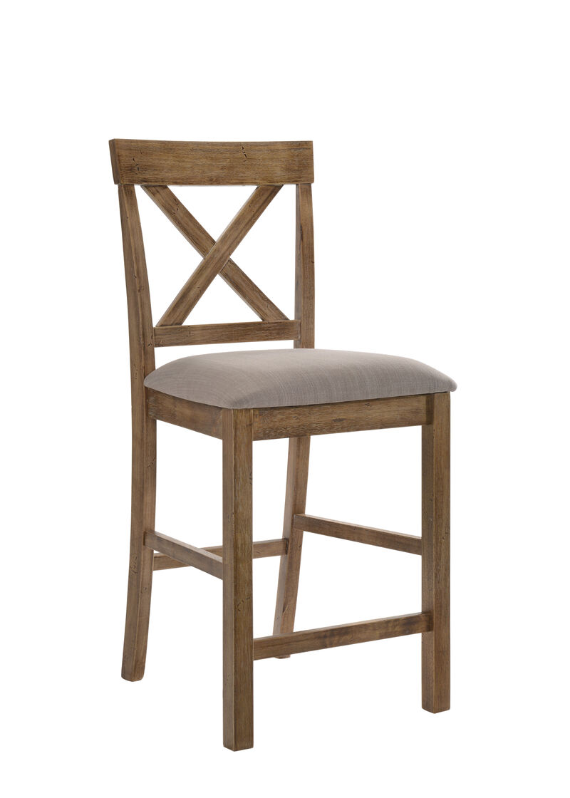 Fabric Upholstered Wooden Counter Height Chair,Set of 2,Brown and Gray-Benzara