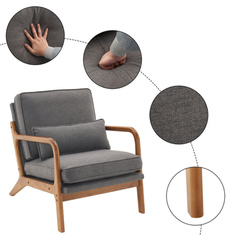 Modern Upholstered Lounge Chair with Armrests for Living Room or Bedroom