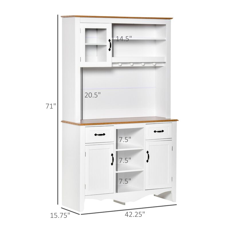 White Kitchen Hutch: 71" Farmhouse Style Buffet with Drawers and Cabinets