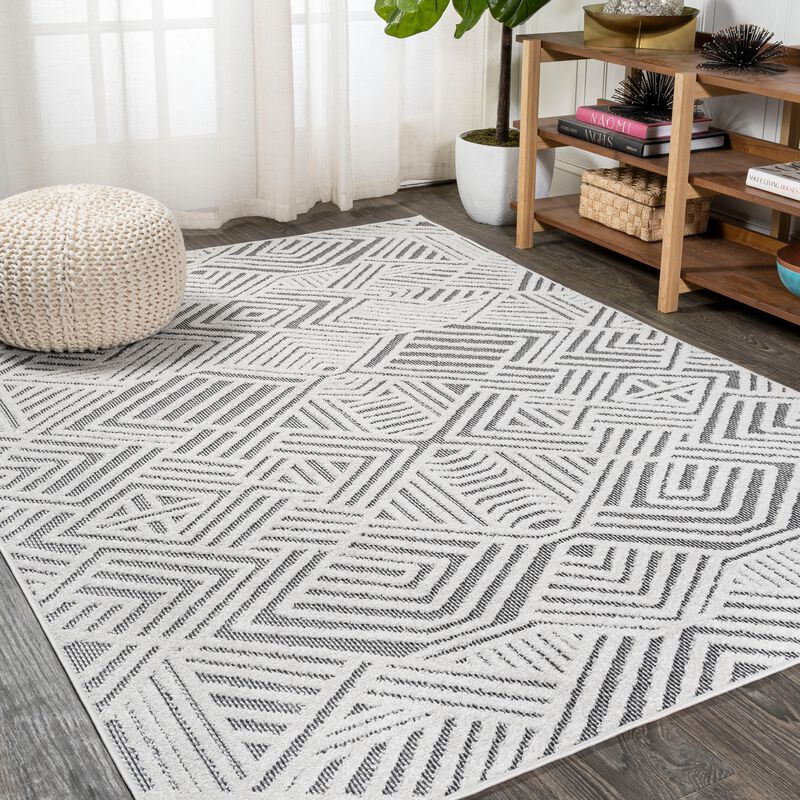 Jordan High-Low Pile Art Deco Geometric Indoor/Outdoor Area Rug