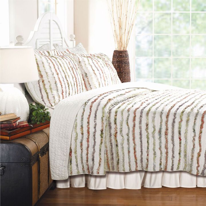 Hivvago Full / Queen 100% Cotton Quilt Set Ruffled Multi-color Stripes