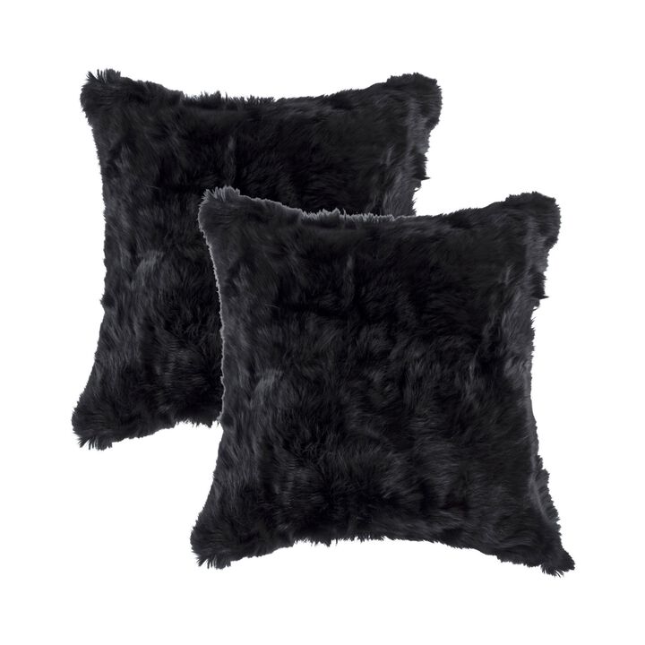 Hivvago Set Of Two 18" X 18" Black Rabbit Natural Fur Animal Print Throw Pillows